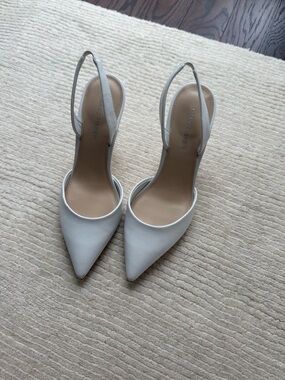 Marc Fisher White Pointed-Toe Slingback Heels